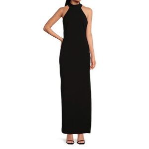 Belle by Badgley Mischka Reese Halter Neck Sleeveless Crepe side-slit Gown 12